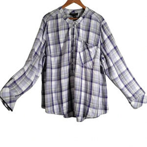 LANE BRYANT LONG SLEEVE PLAID purpl HALF BUTTON UP ROUND NECK SIZE 24 WOMENS